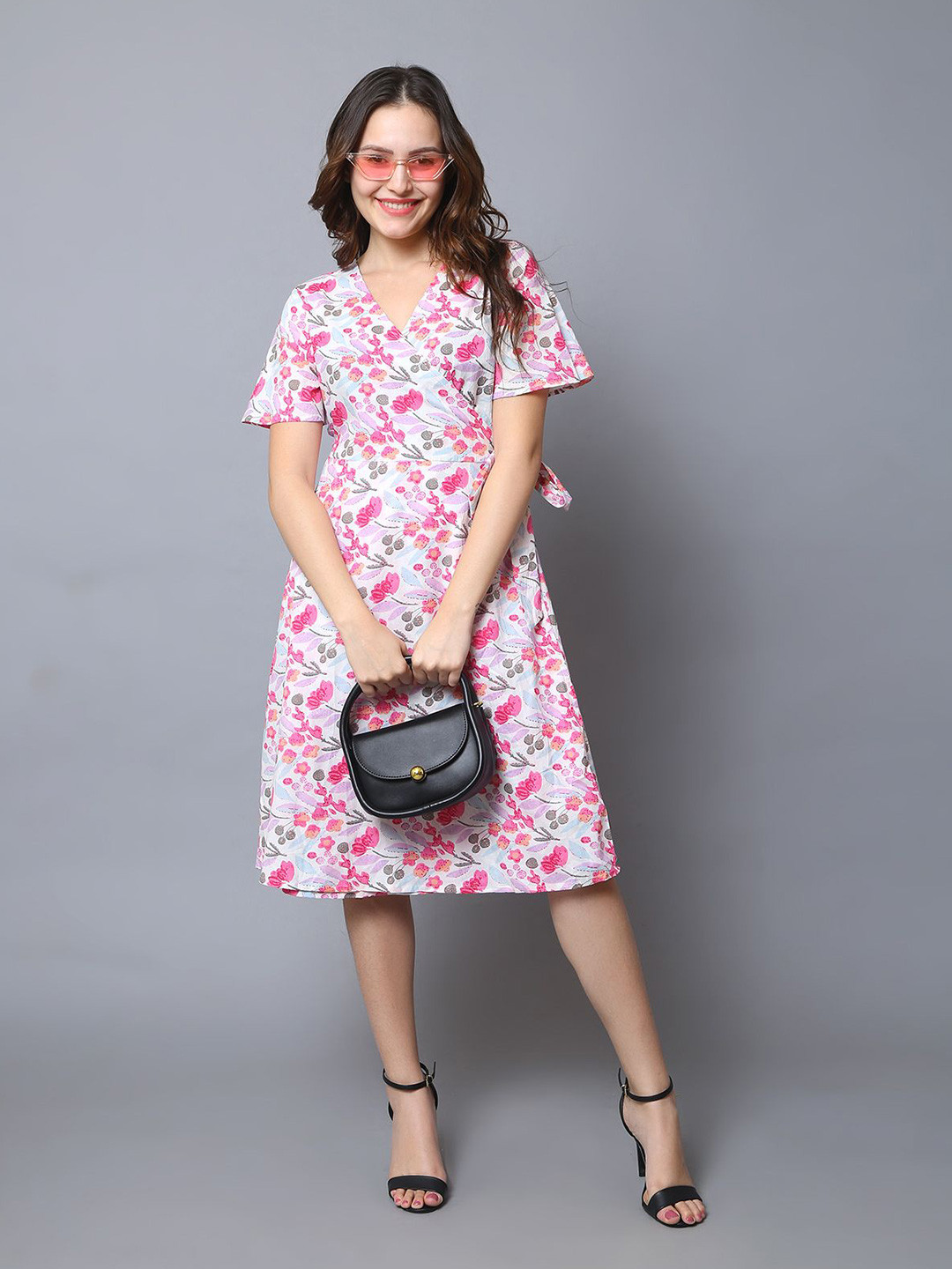 Flabae Women Floral Printed Puff Sleeve Dress