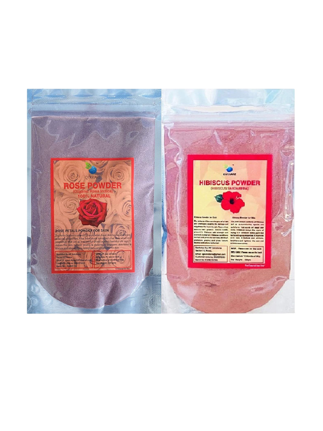 QYKKARE Set Of 2 Rose & Hibiscus Powder Mask- 100 g Each