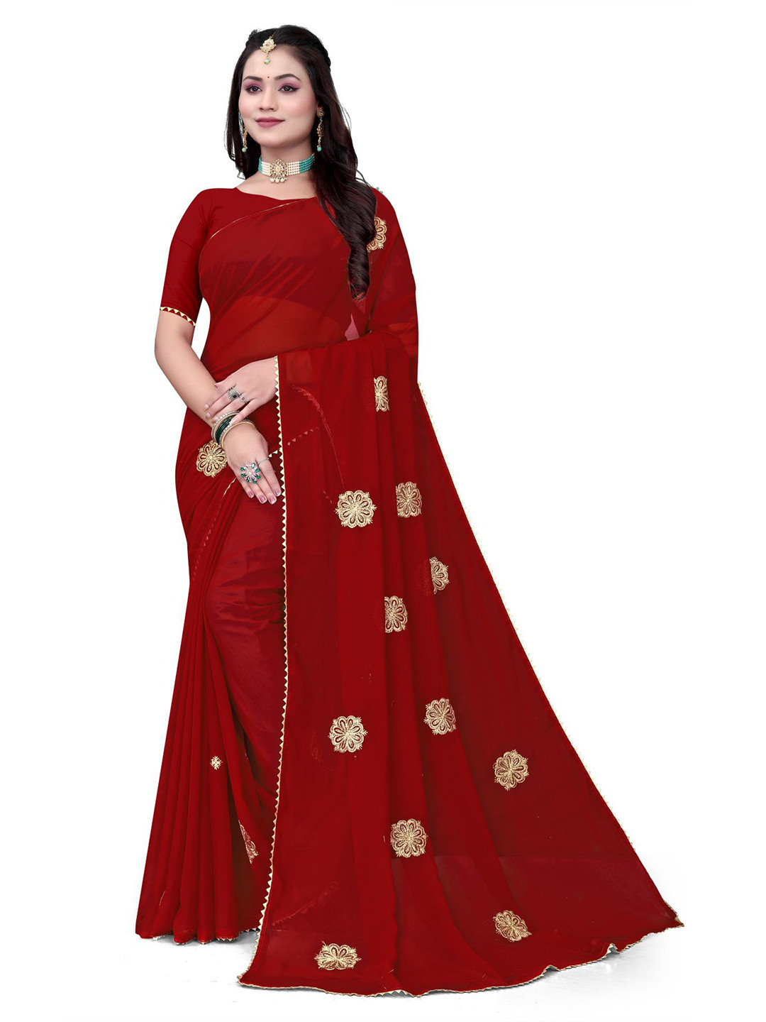 Pemal Designer Embellished Embroidered Pure Georgette Saree