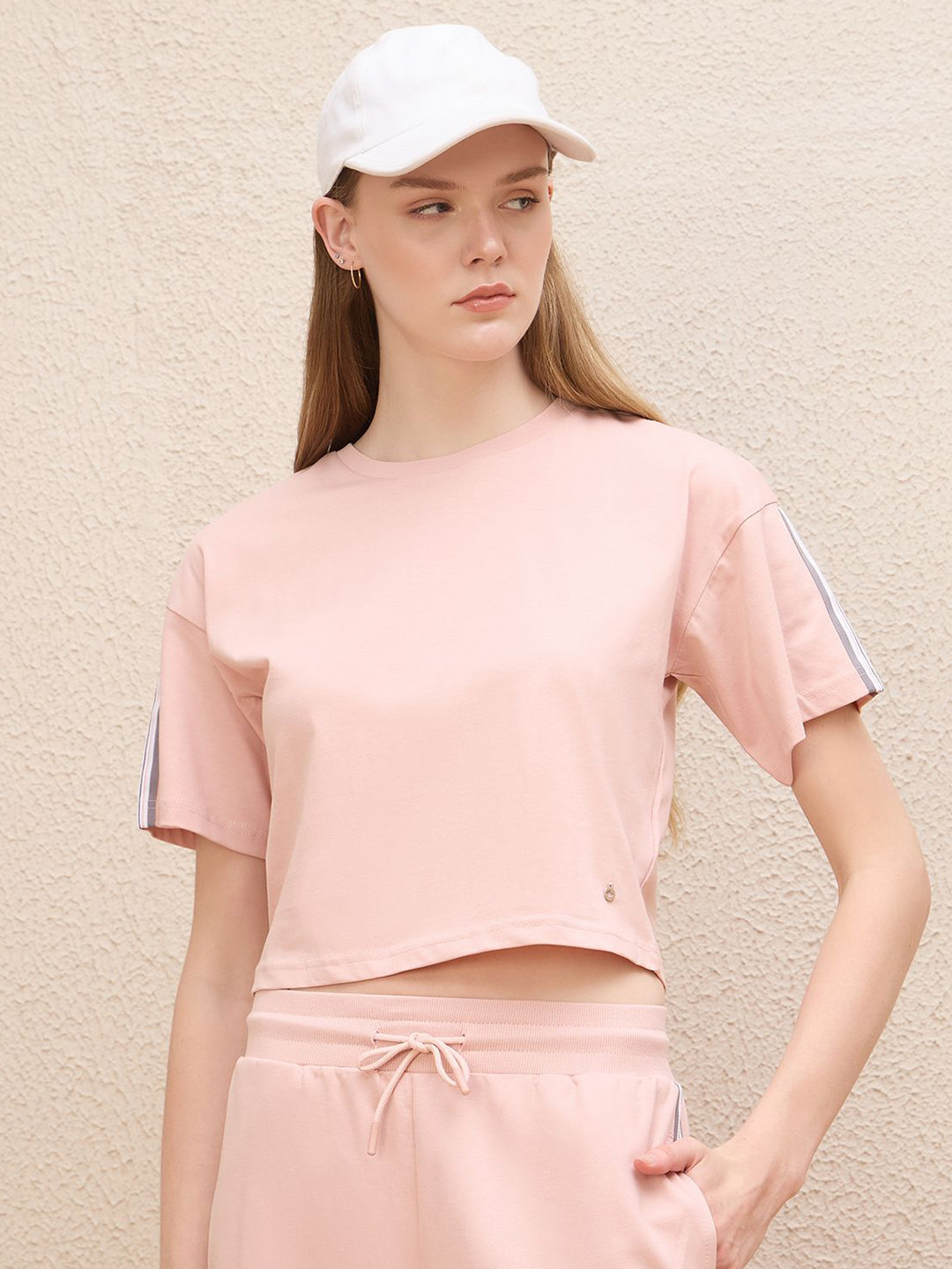 Iconic Women Tape Detail Stretchable Pure Cotton Crop T-shirt