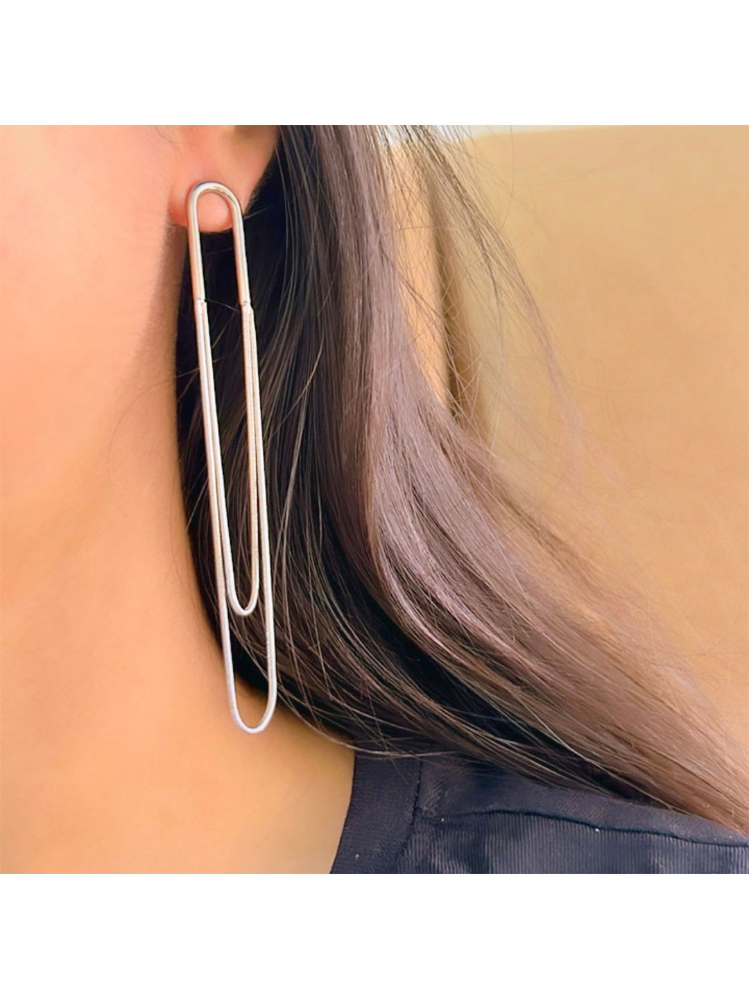 DressBerry Gold Plated Stainless Steel Geometric Shaped Paperclip  Drop Earrings