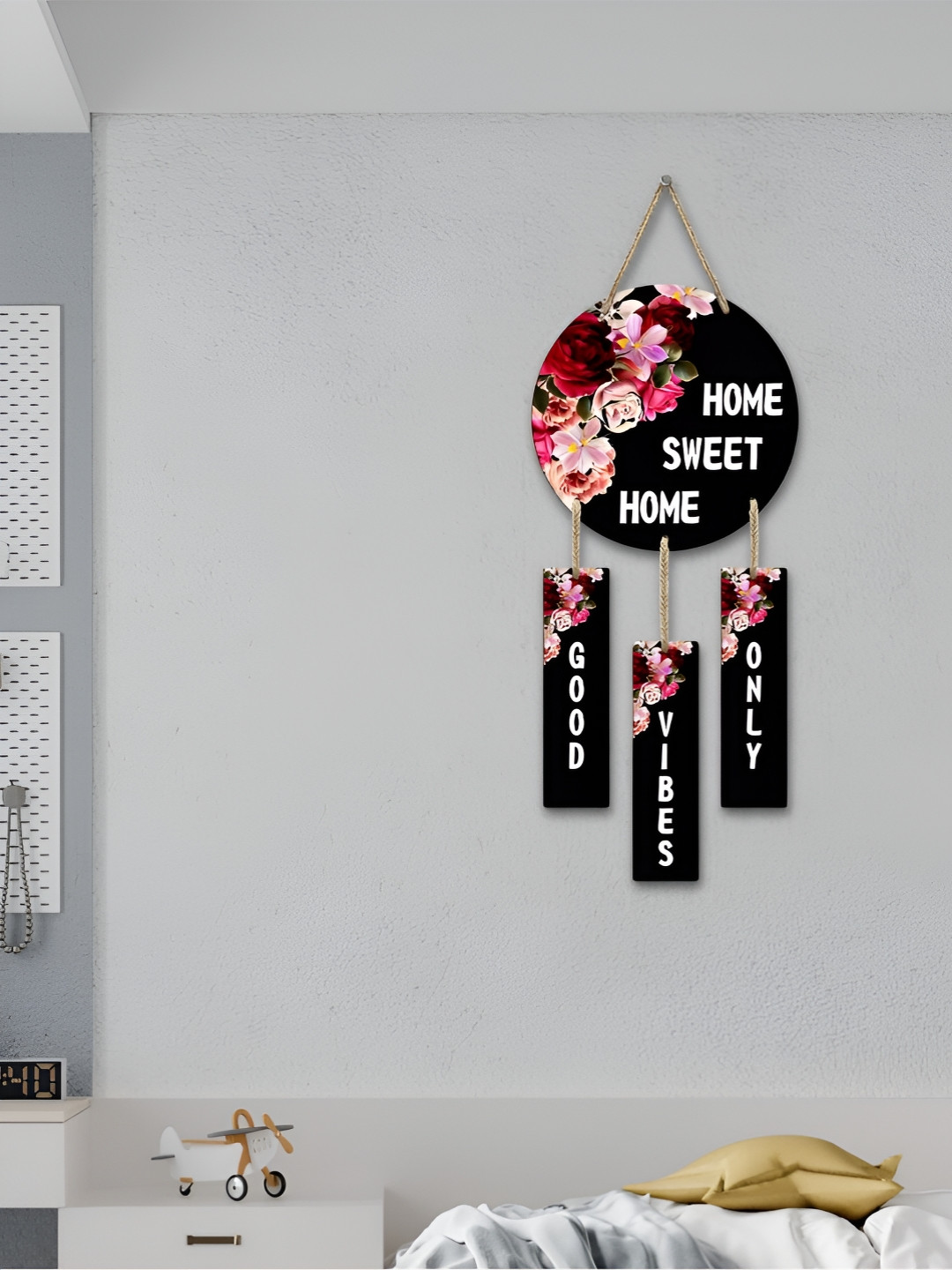 eCraftIndia Home Sweet Home Good Vibes Only Wood Matte Hanging Hall Wall Hangings-25.2In