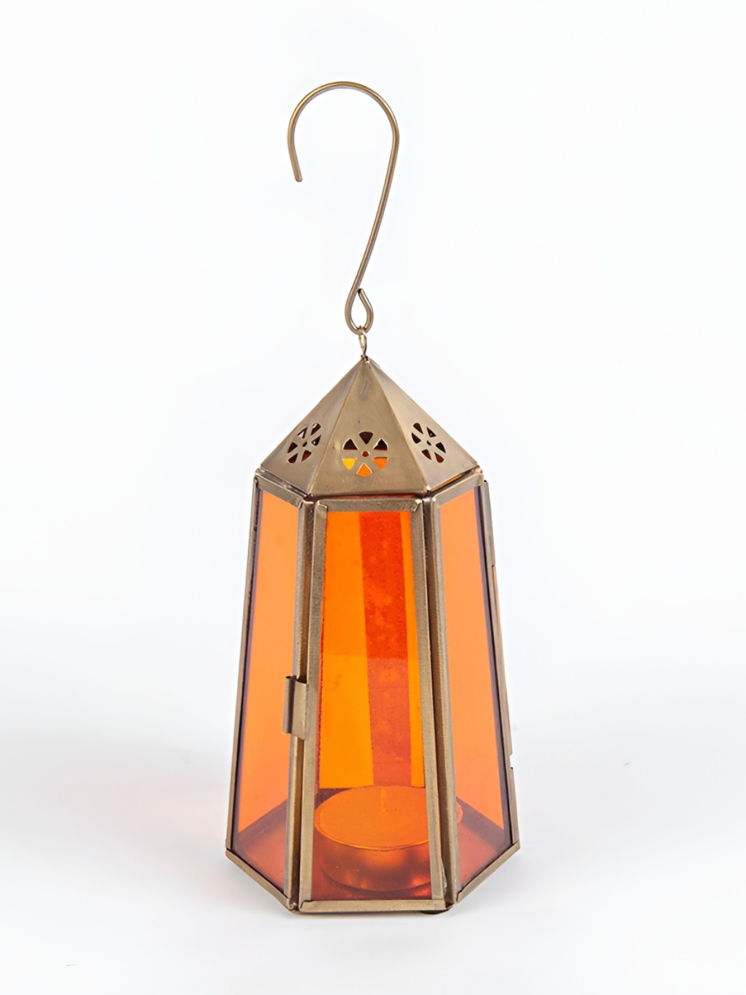 Fabindia Gold-Toned Glass Rectangle Table Lamp