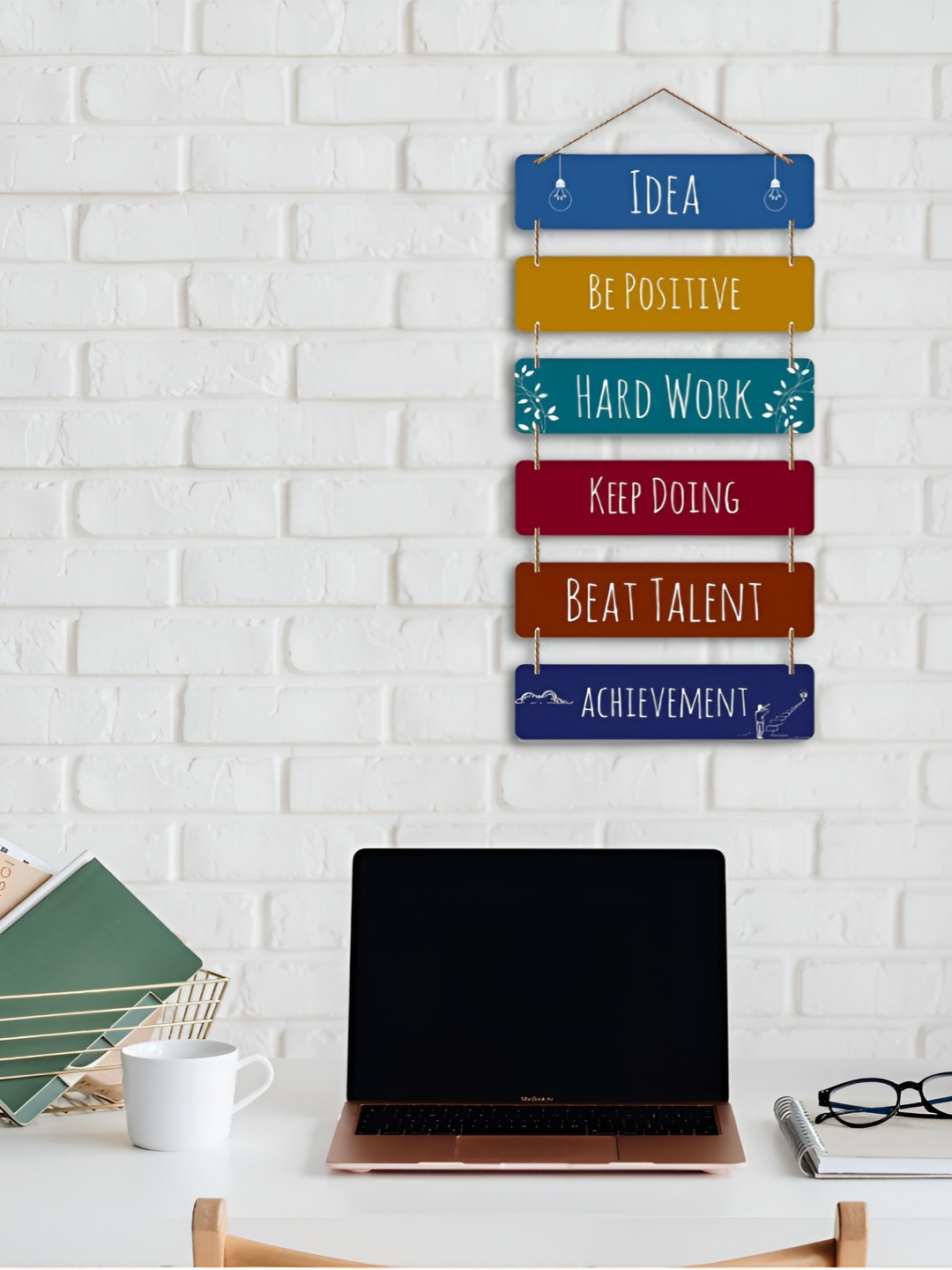 eCraftIndia Red & Yellow Idea Be Positive Hard Work Keep Doing Achievement Wall Hanging