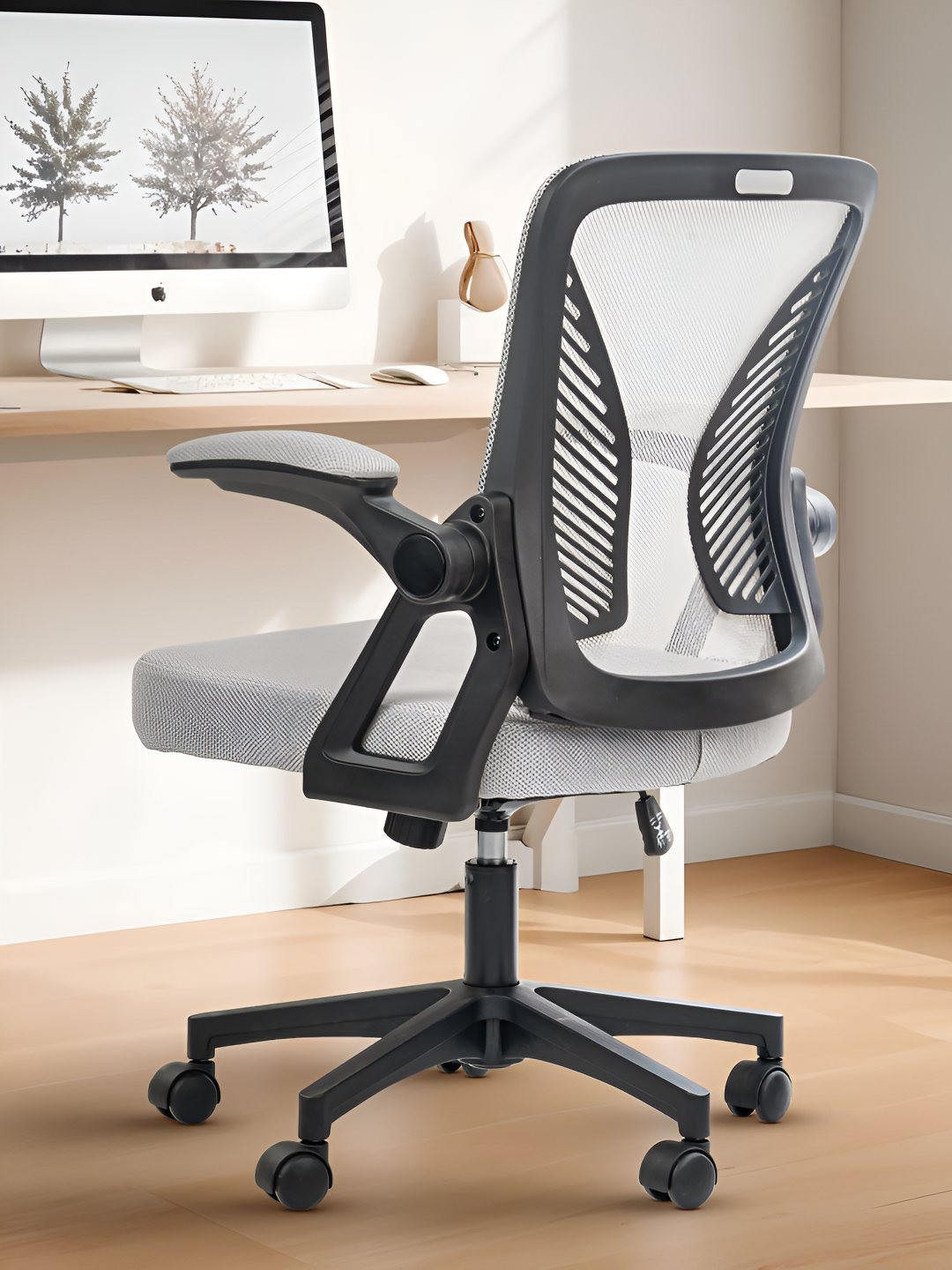 DROGO Ergonomic Grey High Back Mesh Adjustable Seat Rocking & Flip Up Armrest Study Chair