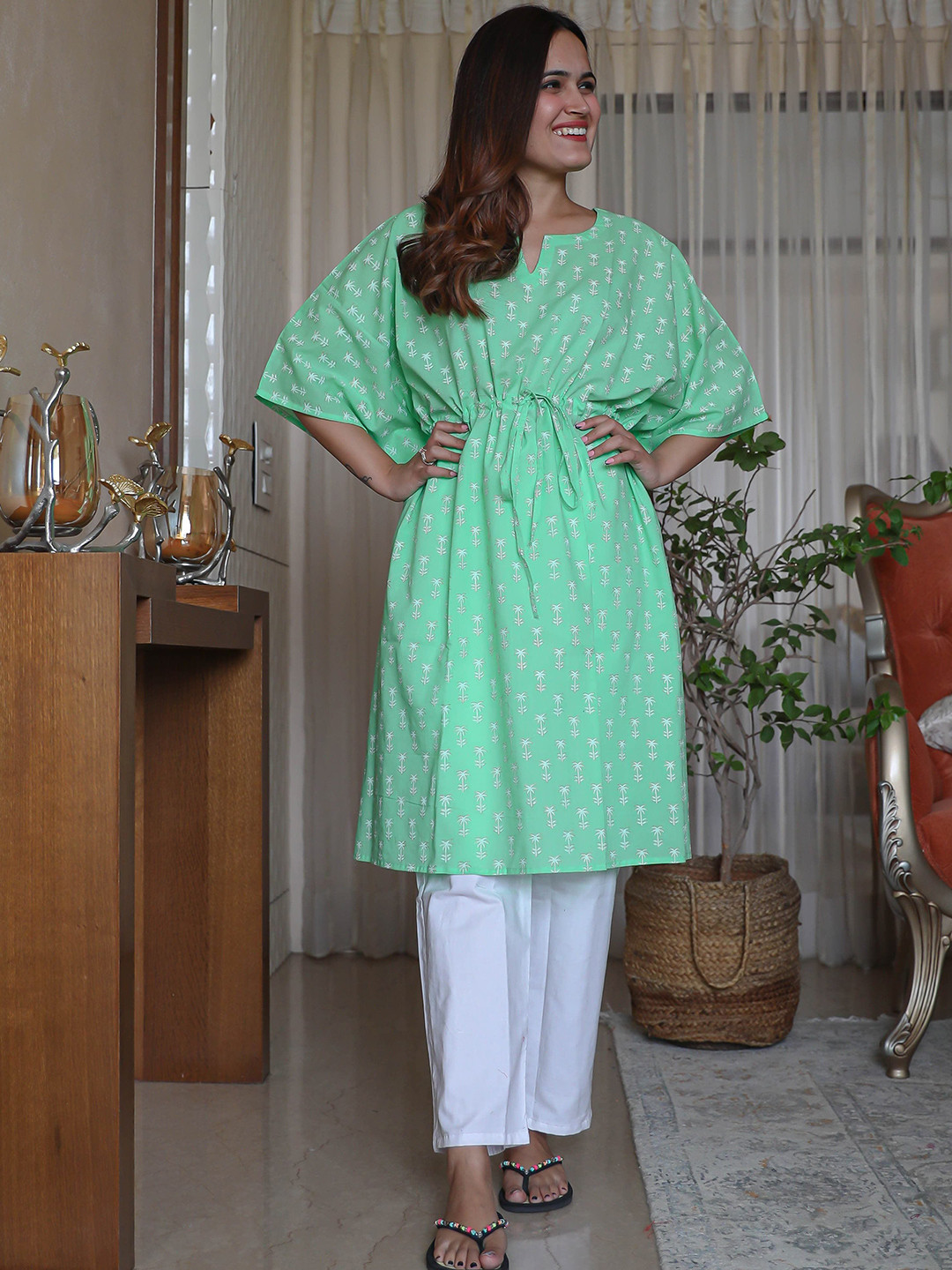 Bunaai Women Ethnic Motifs Printed Regular Pure Cotton Kurta with Trousers