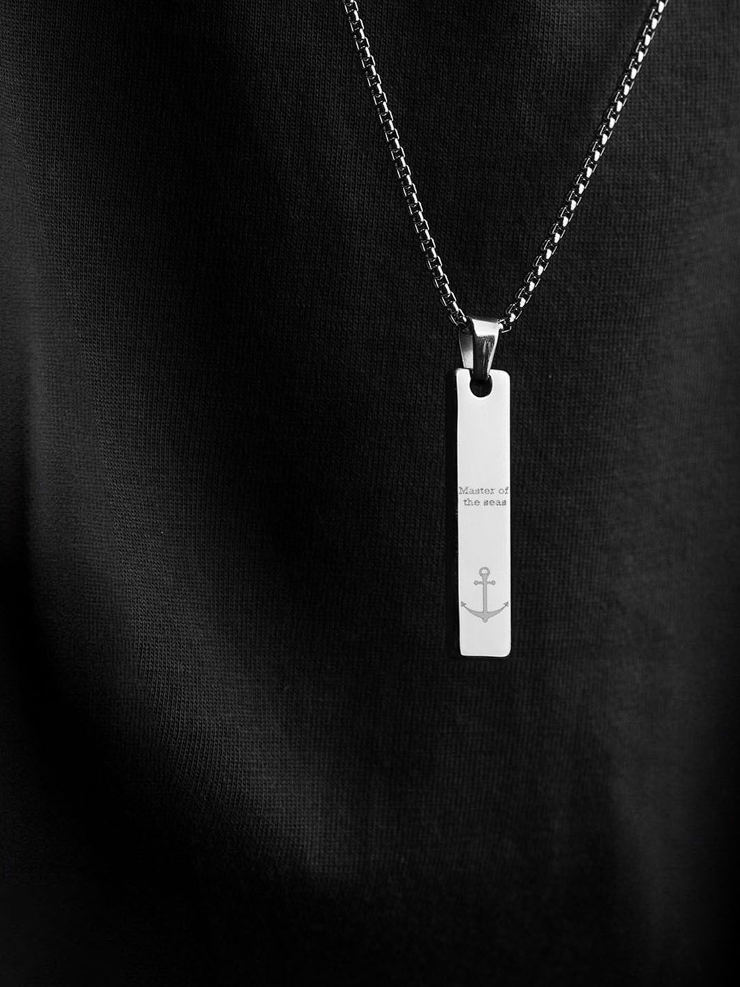 Mesmerize Men Silver-Plated Stainless Steel Navy Combat Mini Tag Pendant With Chain