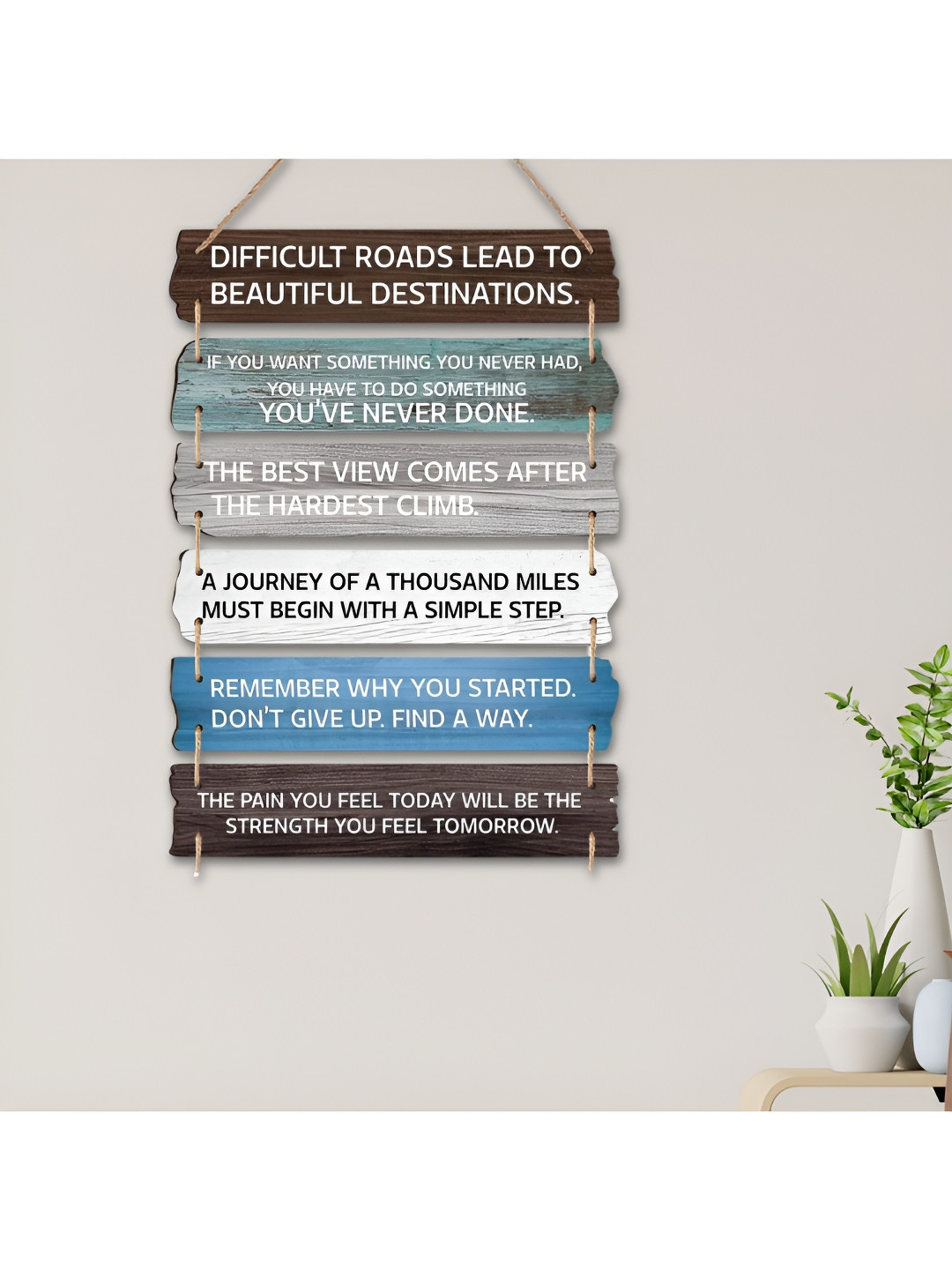 eCraftIndia Blue & White Inspirational Quotes Printed Wooden Wall Hangings