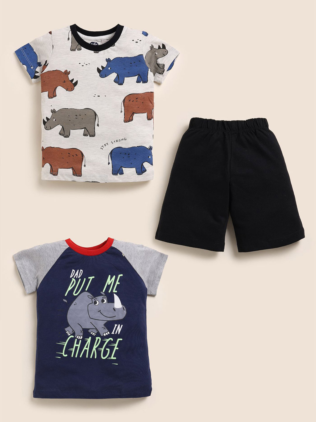 YK Boys Pack Of 2 Animal & Rhino 2 Printed T-shirt With Shorts
