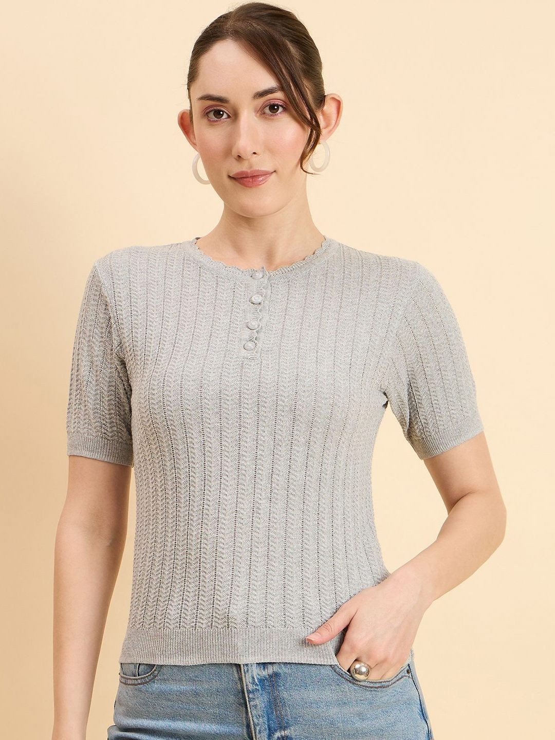 CLAPTON Women Extended Sleeves Pockets T-shirt
