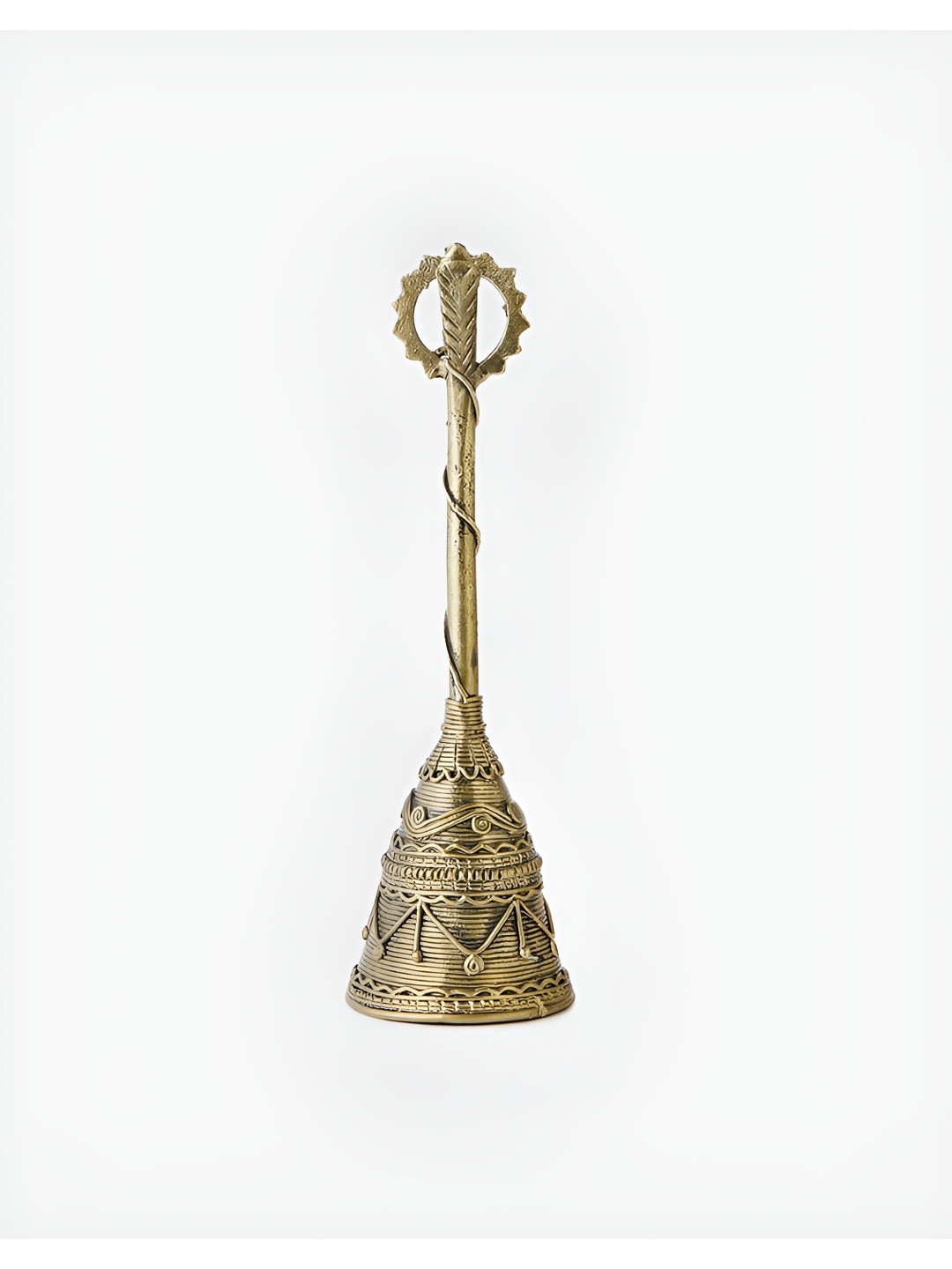 Fabindia Suvarn Dhokra Bell Gold Metal Metallic Prayer Room Small Showpiece - 8.1 Inches