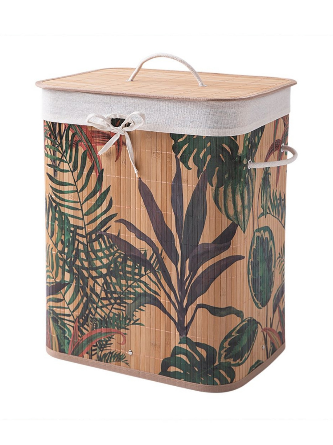 HOKIPO Eco-Friendly Foldable Bamboo Laundry Basket Hamper With Lid Large 60 Liter