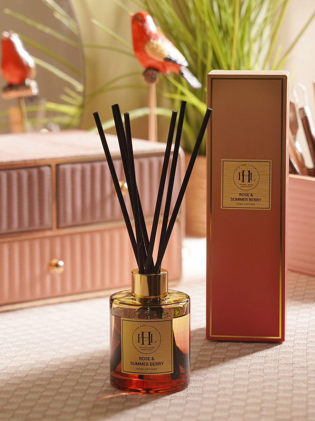 Pure Home and Living Yellow Glass Rose & Summer Berry Scented Aroma Oil Diffusers