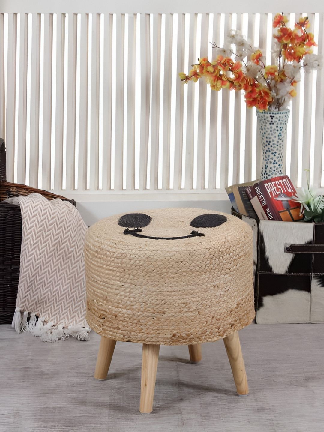 Shadowkart Brown & Black Braided Wooden Ottomans