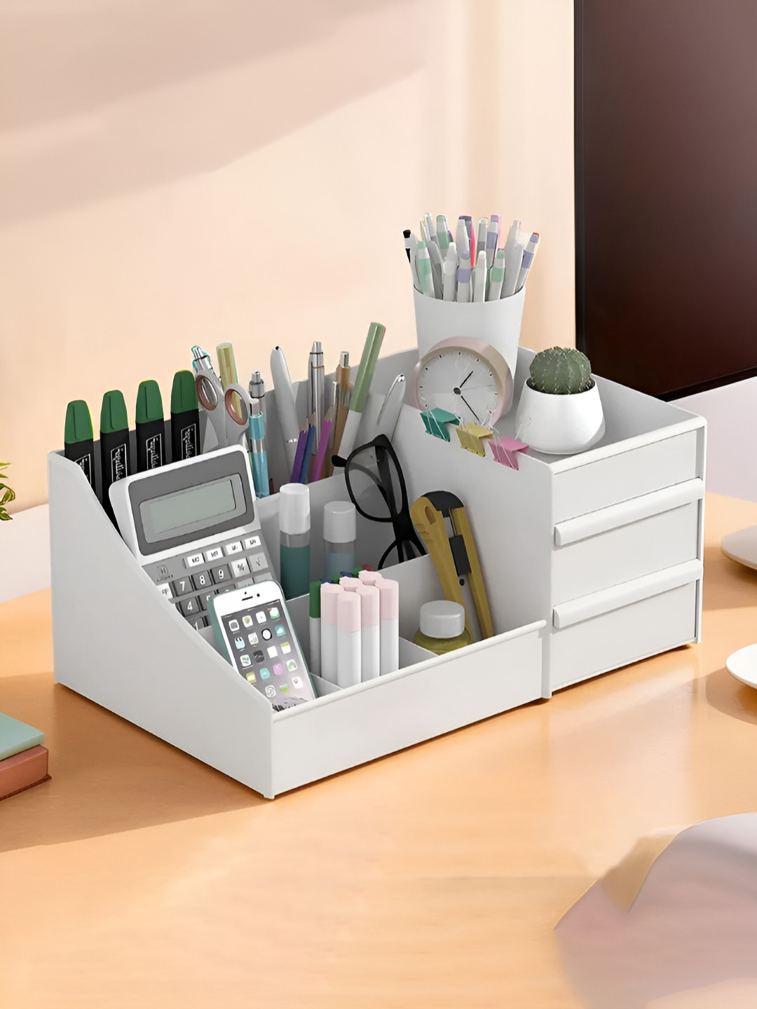 Aura White 8 Compartments Stationary Desk Drawer Organiser