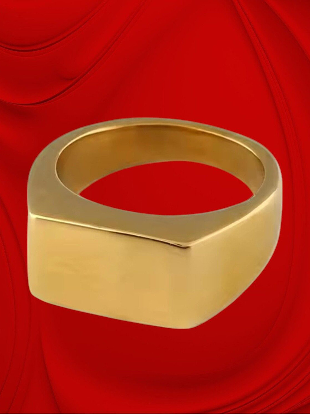 M Men Style Men Gold-Plated Flat-Top Finger Ring