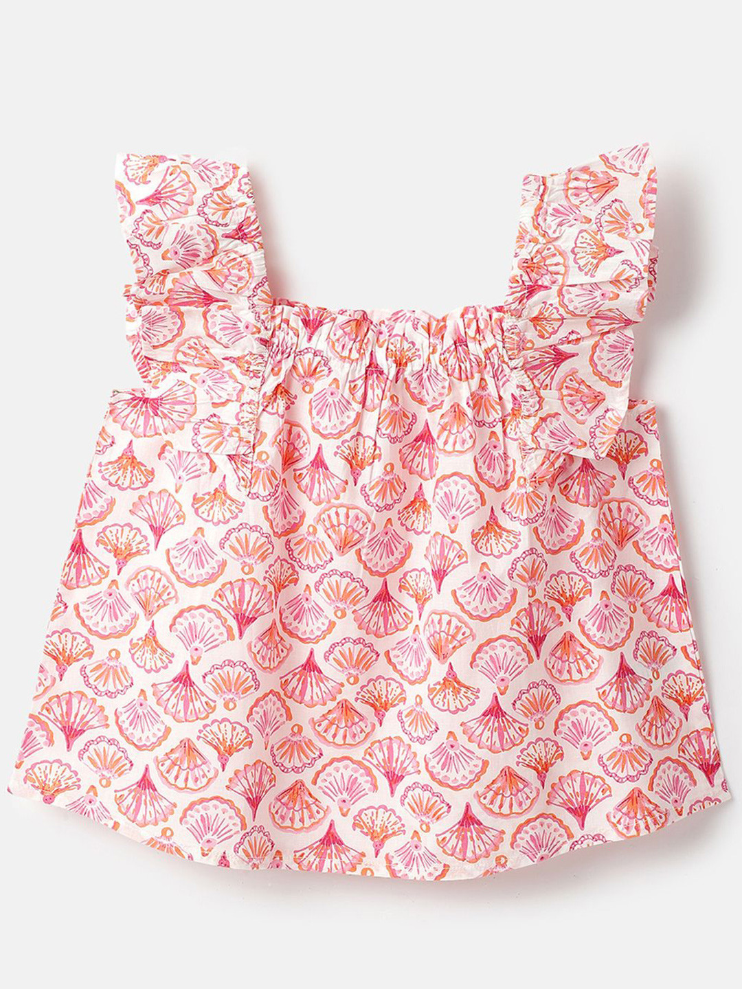 United Colors of Benetton Girl Printed Flutter Sleeve Cotton Top