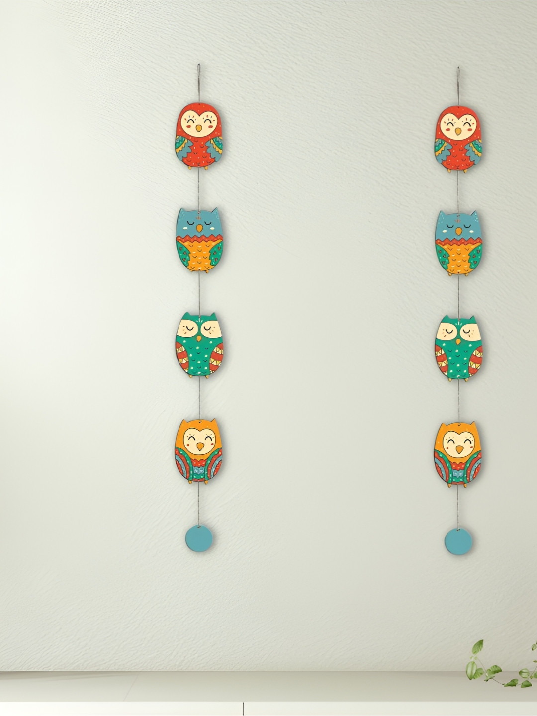 eCraftIndia Owls Decorative Wood Matte Hanging Hall 2Pcs Wall Hangings-37In