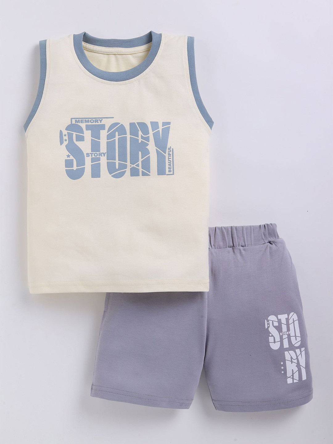 Cutopies Boys Typography Printed Round Neck Pure Cotton Printed T-shirt With Shorts