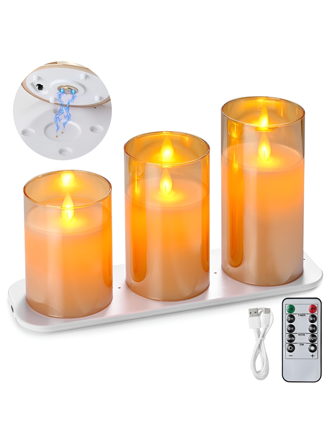 LTETTES Gold-Toned & Transparent 3 pieces Pillar LED Candles