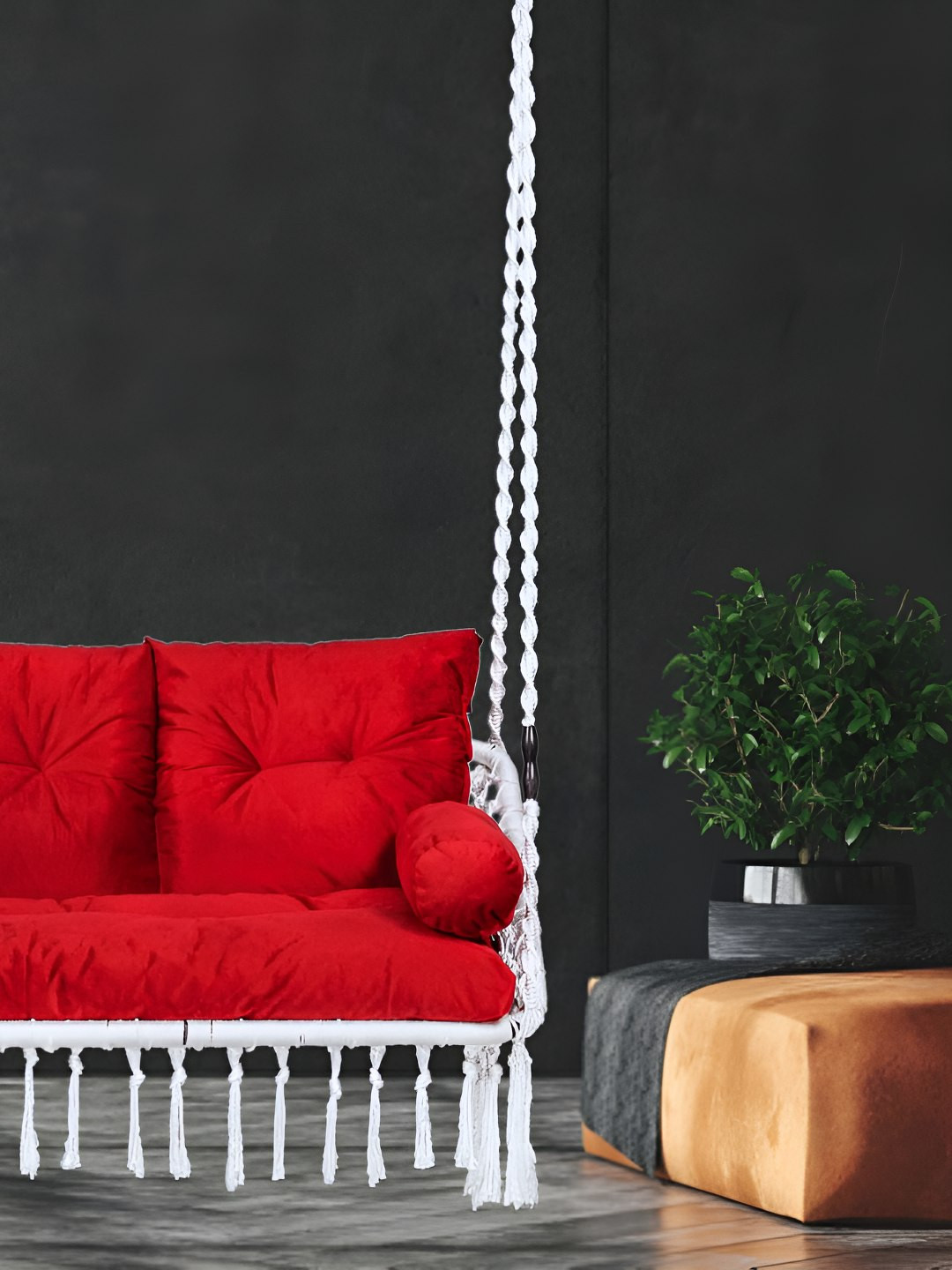 Patiofy White & Red Patiofy Premium Double Seater Swing Chair With Cushion