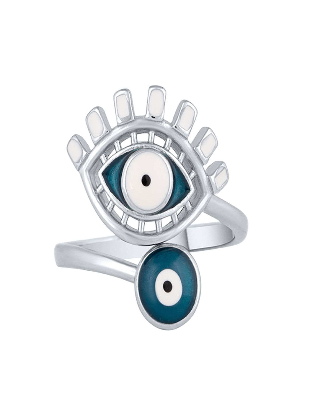 GLYTERS 925 Sterling Silver Rhodium-Plated Adjustable Mystic Eye Finger Ring