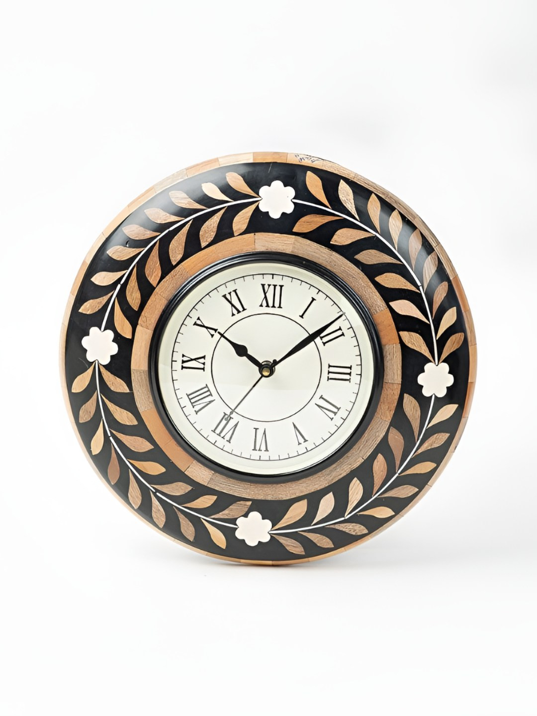 Fabindia Brown Wood Large Display Round Battery Analogue Wall Clock-29cm