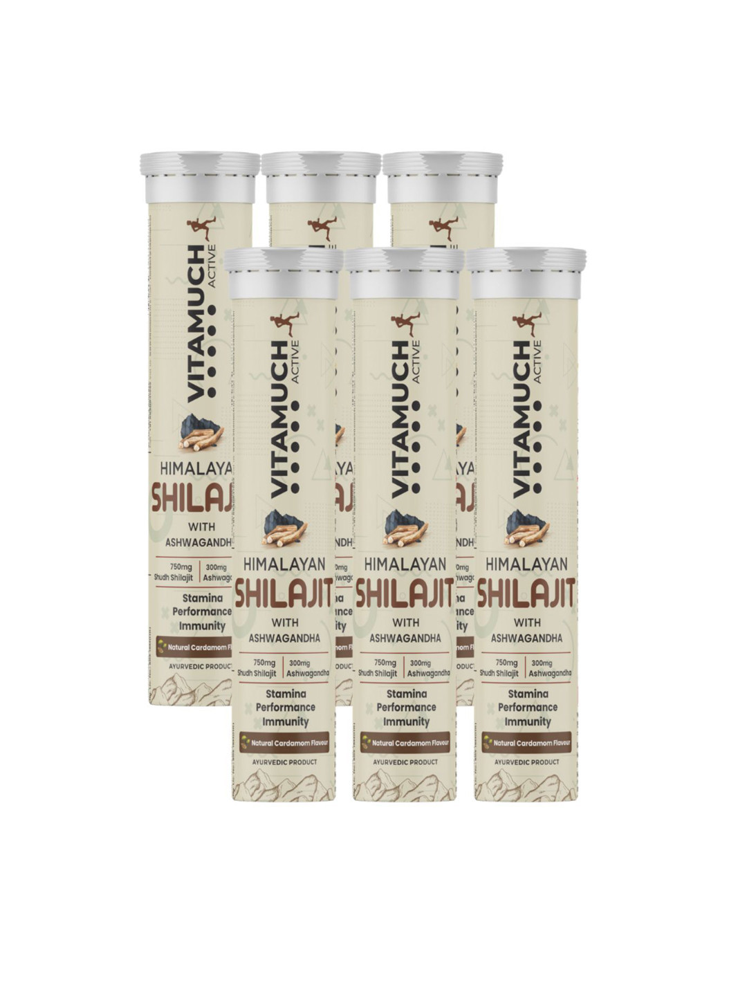 Vitamuch Set Of 6 Himalayan Shilajit Tablets With Ashwangandha - 15  Tablets Each
