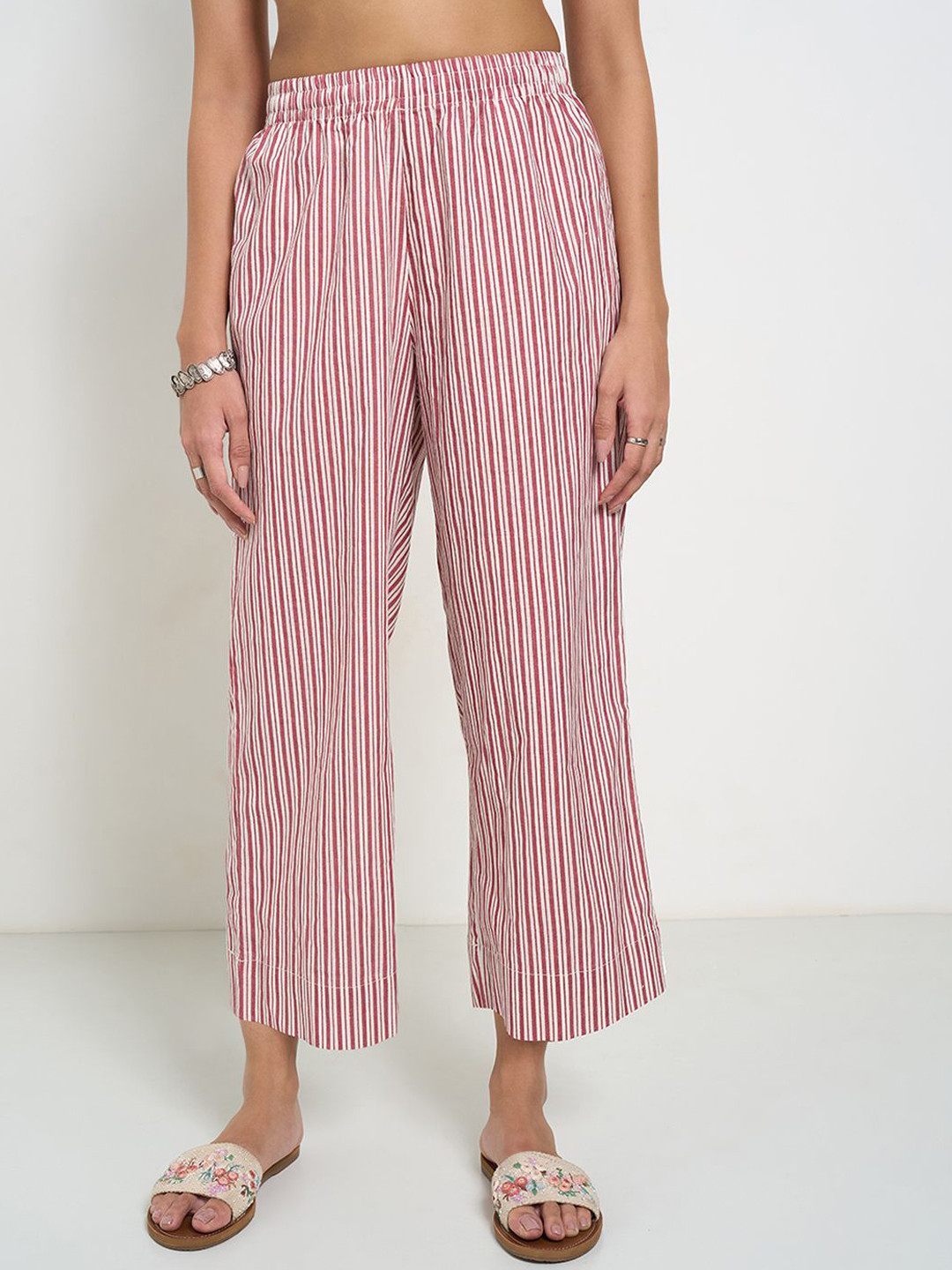 RANGMANCH BY PANTALOONS Women Striped Pure Cotton Flared Trousers