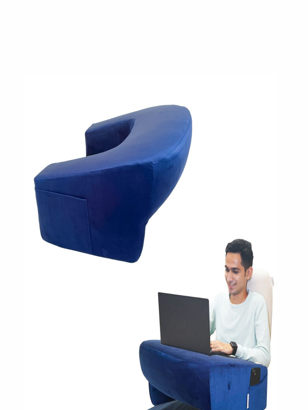 RINIPO Blue Solid Faux Velvet Medium Memory Foam Therapedic Pillow-40.64 x 58.42 x 14.73 cm