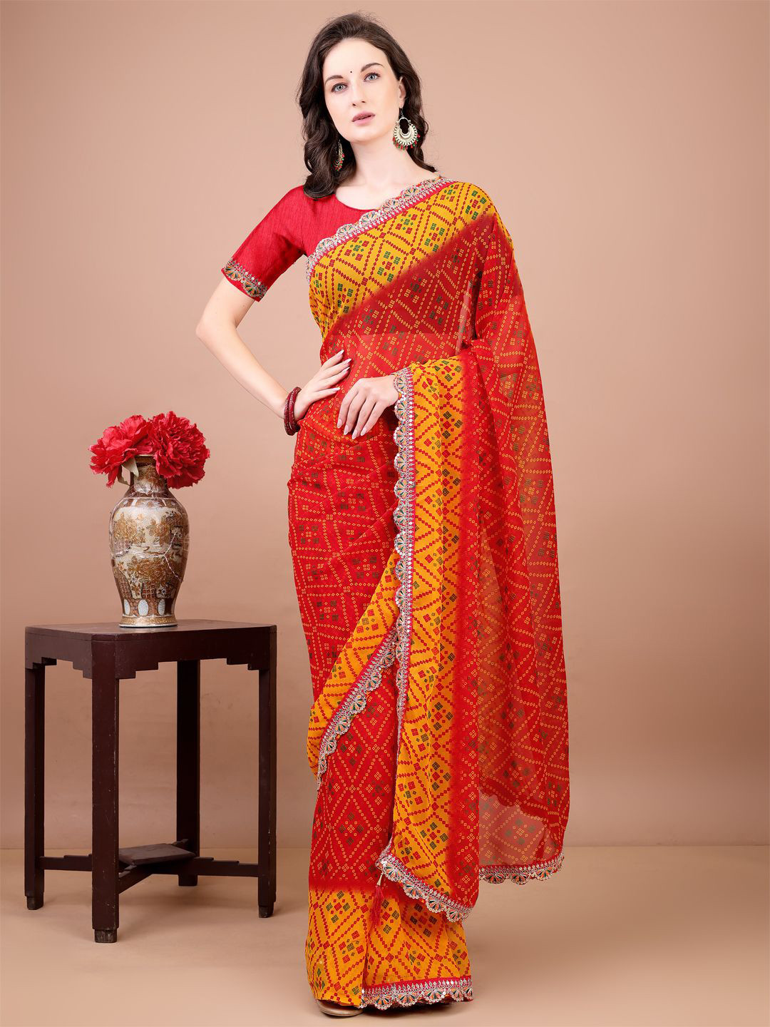 LeeliPeeri Designer Bandhani Poly Georgette Designer Bandhani Saree