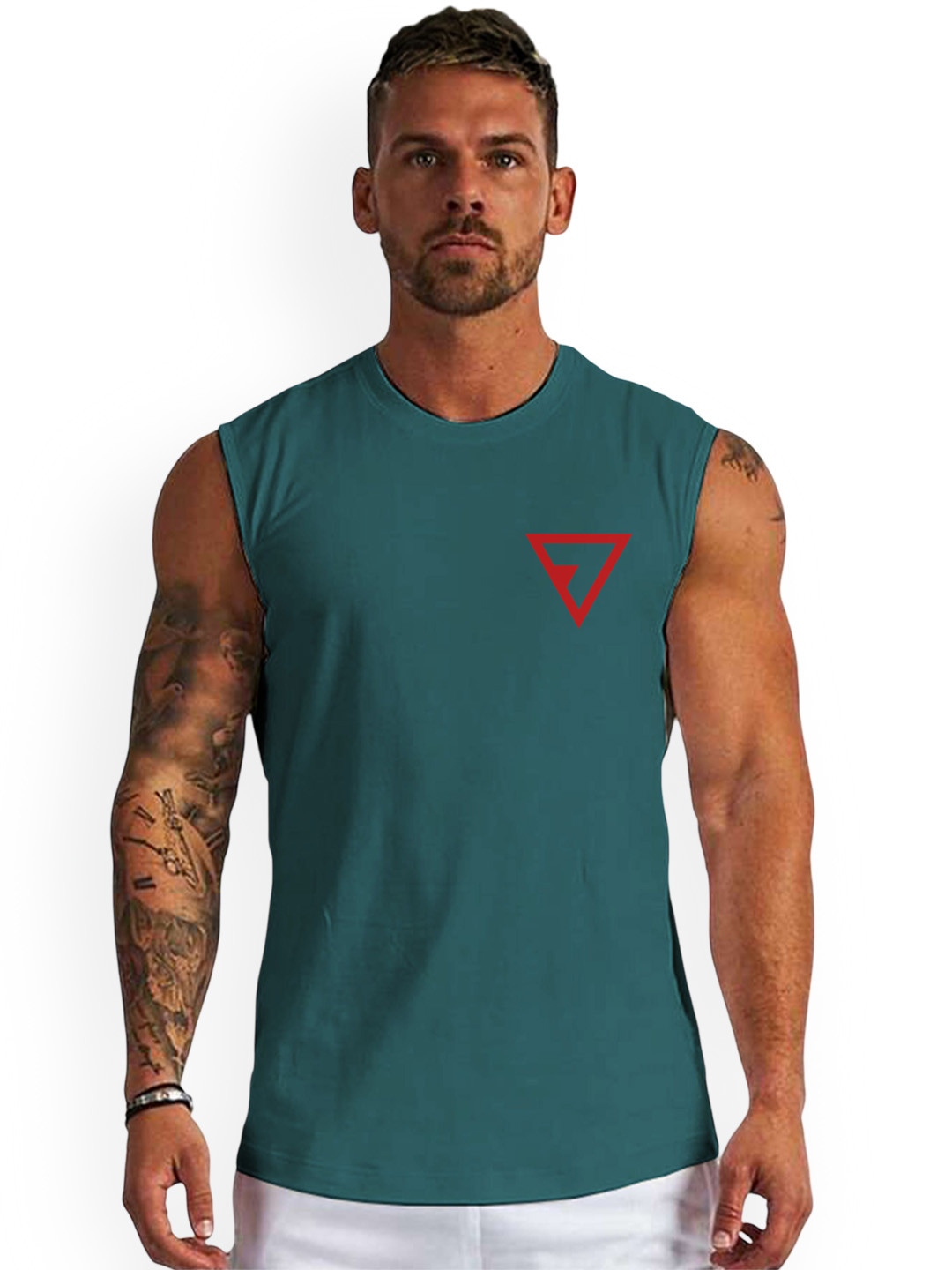 3Colors Round Neck Printed Gym Vest VEST-CCUT-REFLECTION-AF BLUE_M