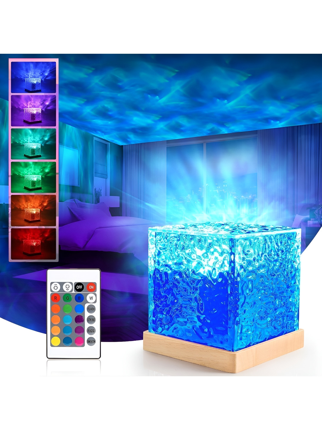DWIZA ENTERPRISE 3D Water Wave Projector 16 Colors Acrylic Square Table Lamp With Remote