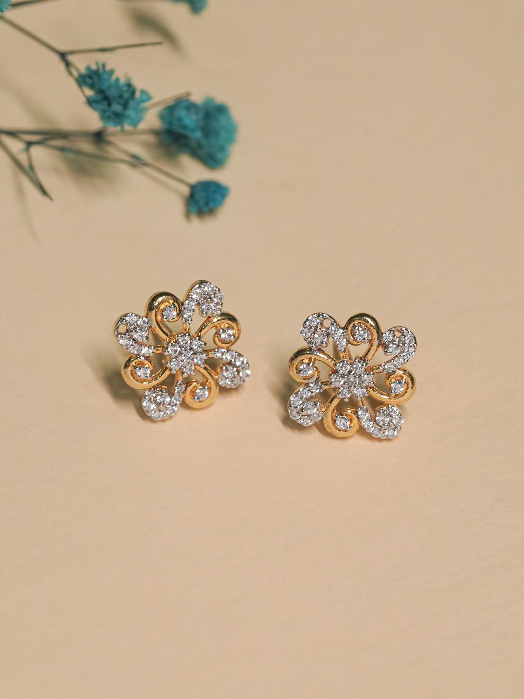 Ele Jewels 925 Sterling Silver Gold-Plated Floral Chandelier Studs