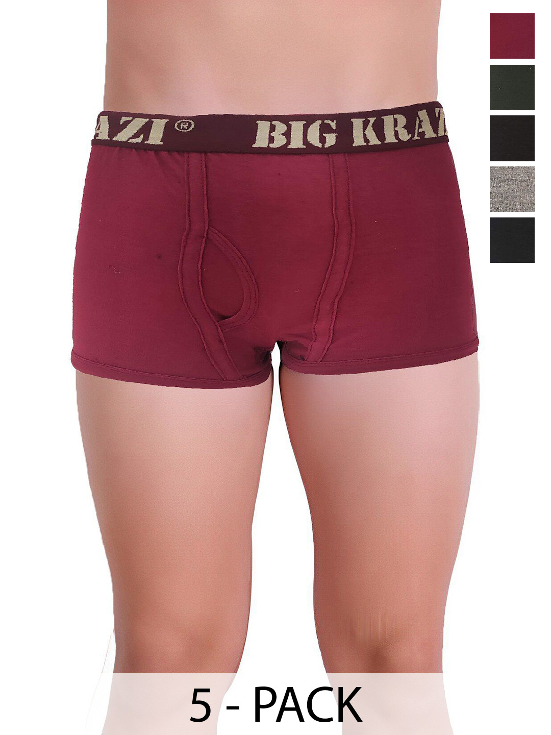 BIG KRAZI Men Pack Of 5 Mid Rise Outer Elastic Short Trunk U-XL