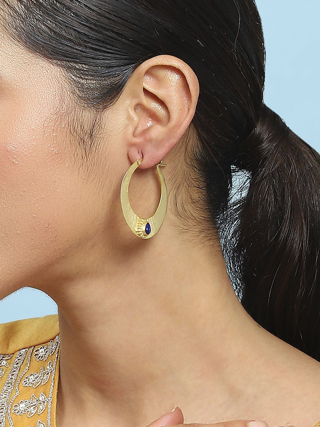 Biba Gold-Plated Artificial Stones Studded Circular Hoops Earrings