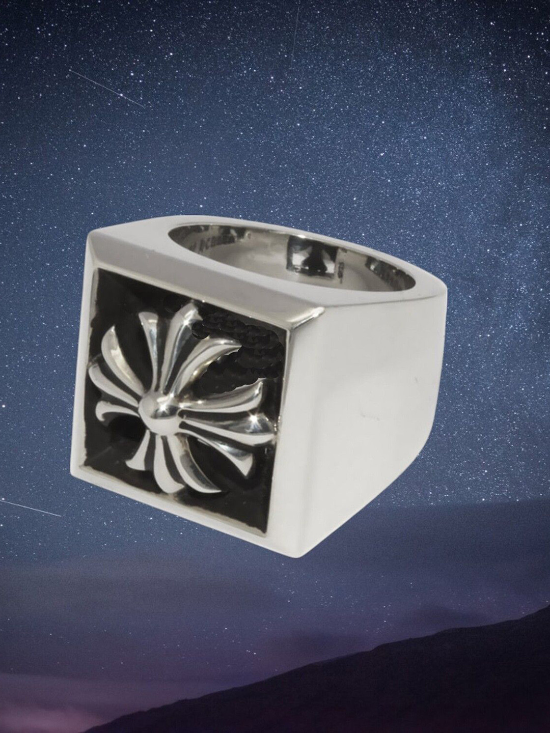 M Men Style Men Silver-Plated Chrome Hearts Maltese Cross Finger Ring