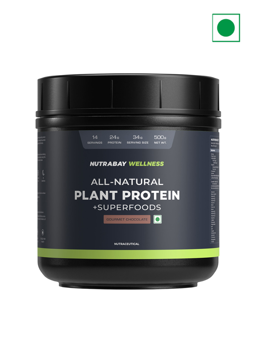 Nutrabay Wellness All-Natural Plant Protein Powder + Superfoods- 500 g- Gourmet Chocolate