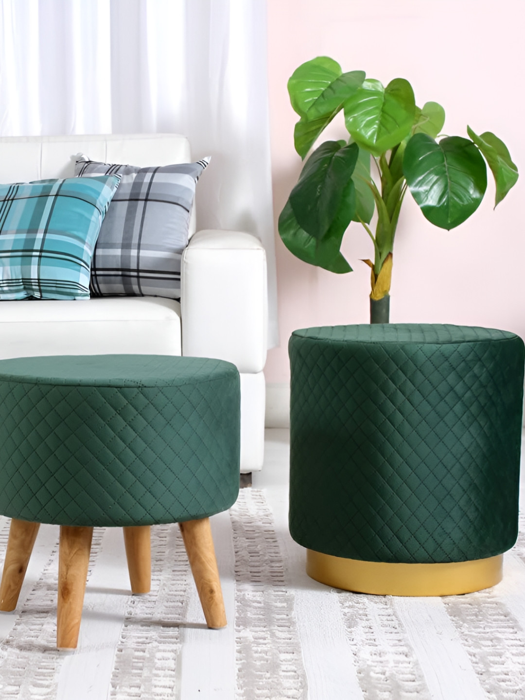 Shadowkart Set Of 2 Green Pouffes Sitting Mudda Puffy Ottomans