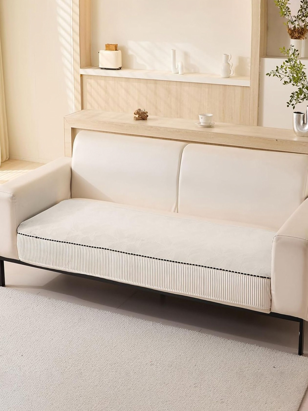 HOUSE OF QUIRK Three Seater Sofa Mat Leaf Pattern Chenille Fabric Stretch Seat Sofa Mat