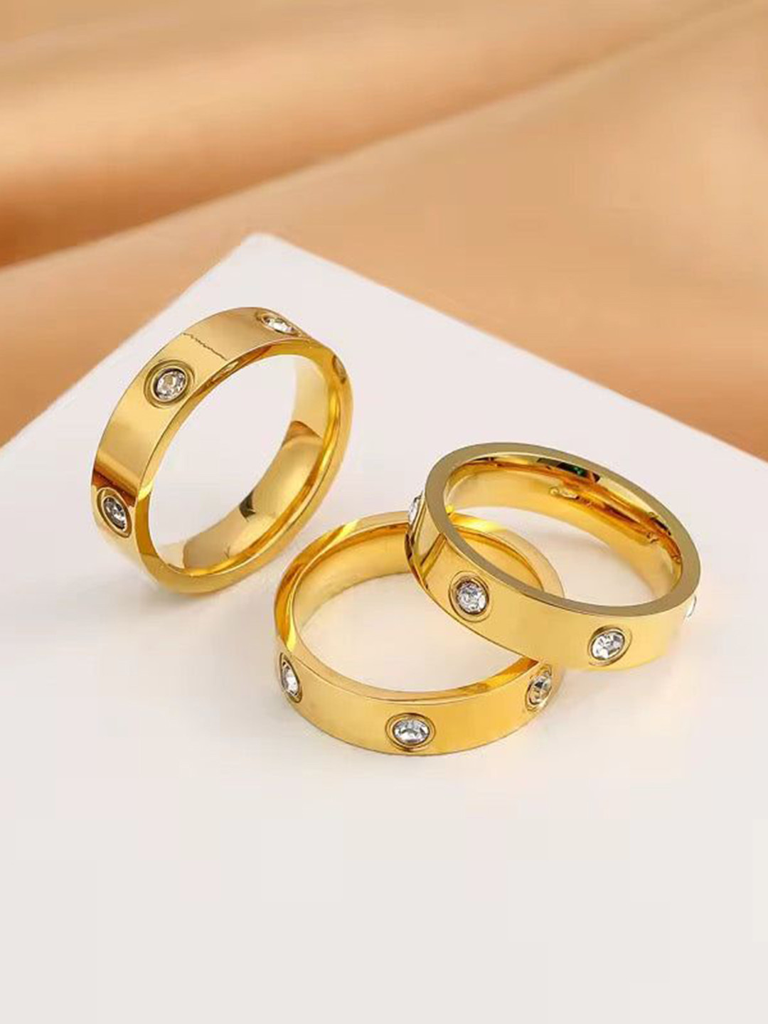 THEPANDASTOREE 18K Gold Plated Solitaire Band Ring