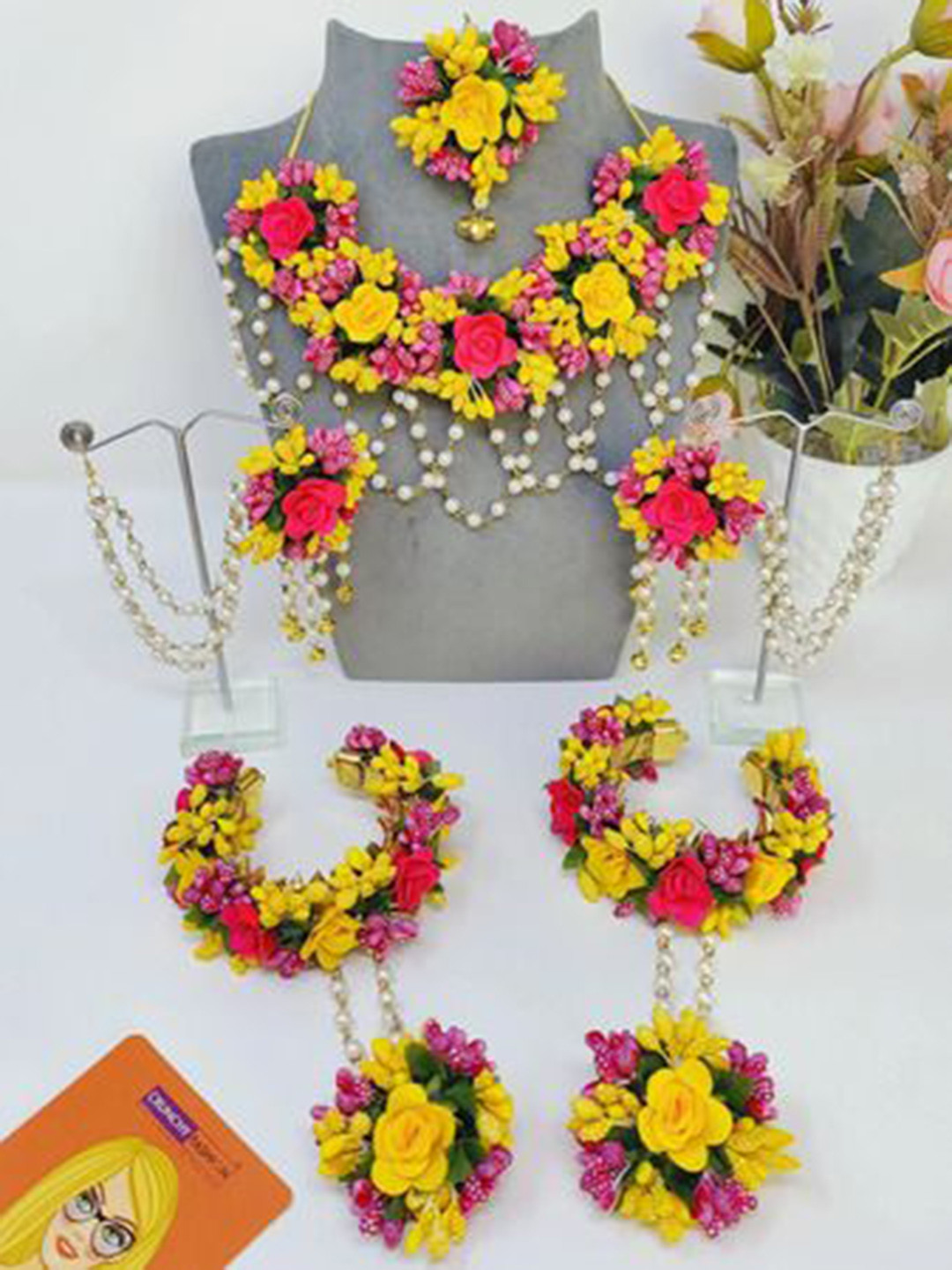PASU FASHION Flower Bridal Haldi-Mehndi-Baby Shower Jewellery Set