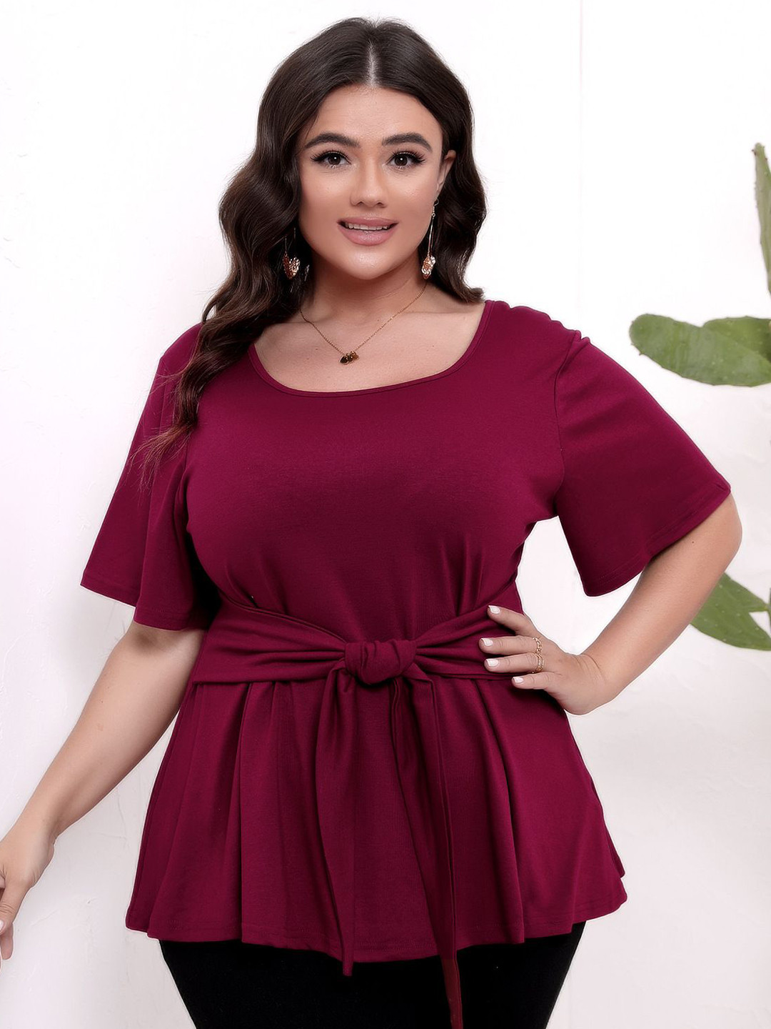 DressBerry Curve Women Solid Short Sleeves Top