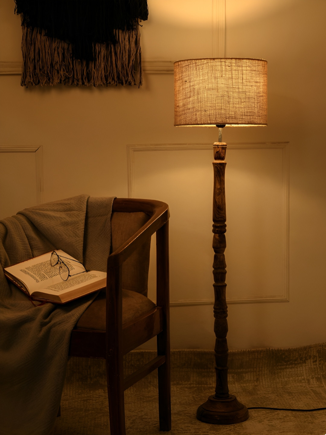 green girgit Brown & Beige Printed Wooden Floor Lamps With Shade