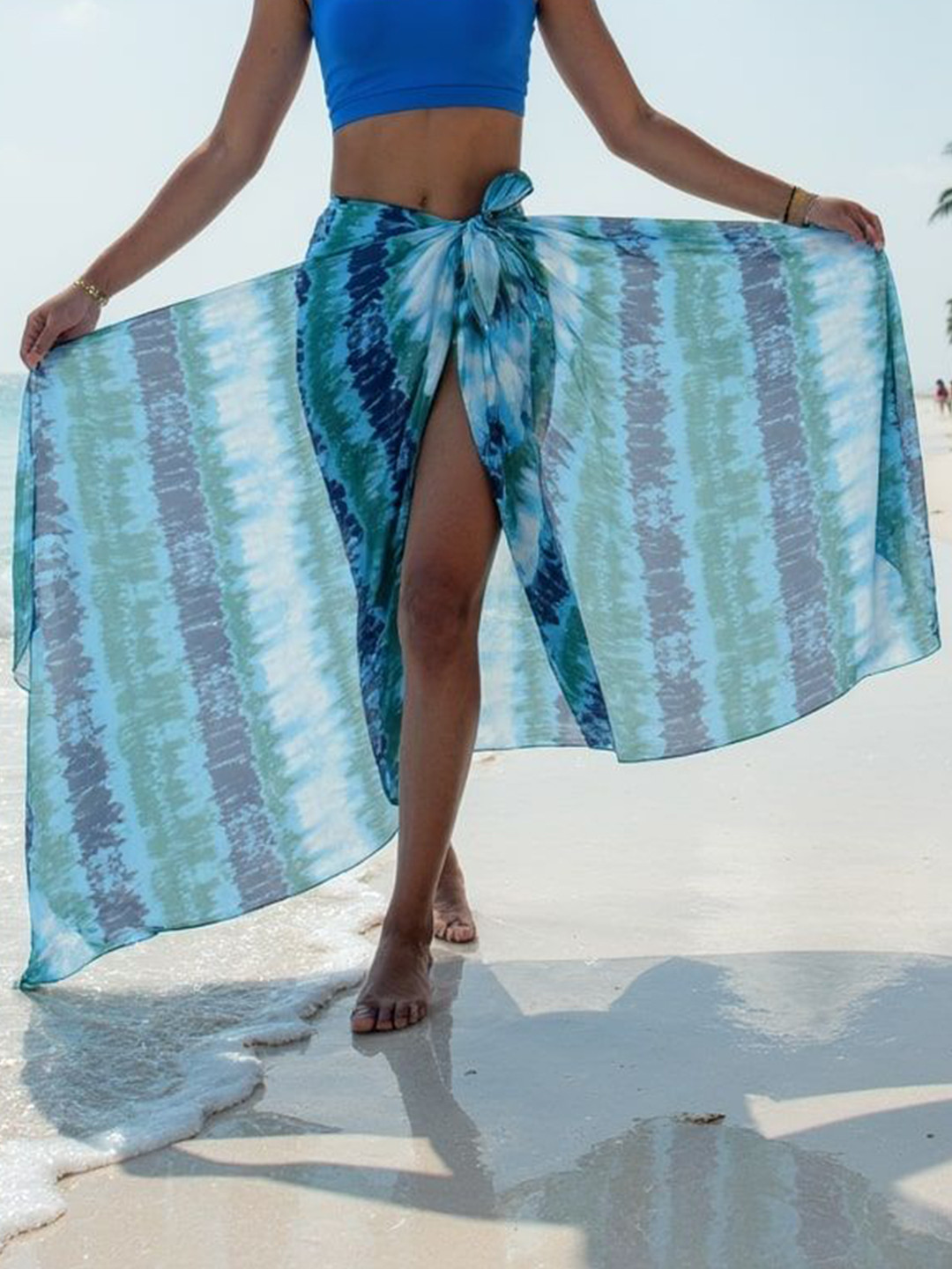 Aoba Blue Printed Wrap-Around Swim Cover-Up Sarong