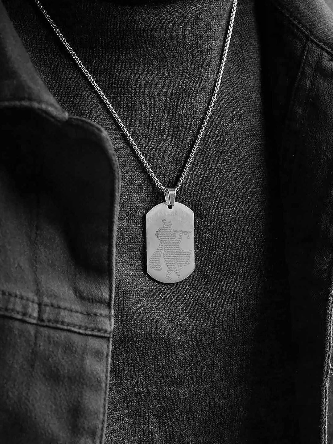 Mesmerize Men Stainless Steel Hare Krishna Pendant With Chain