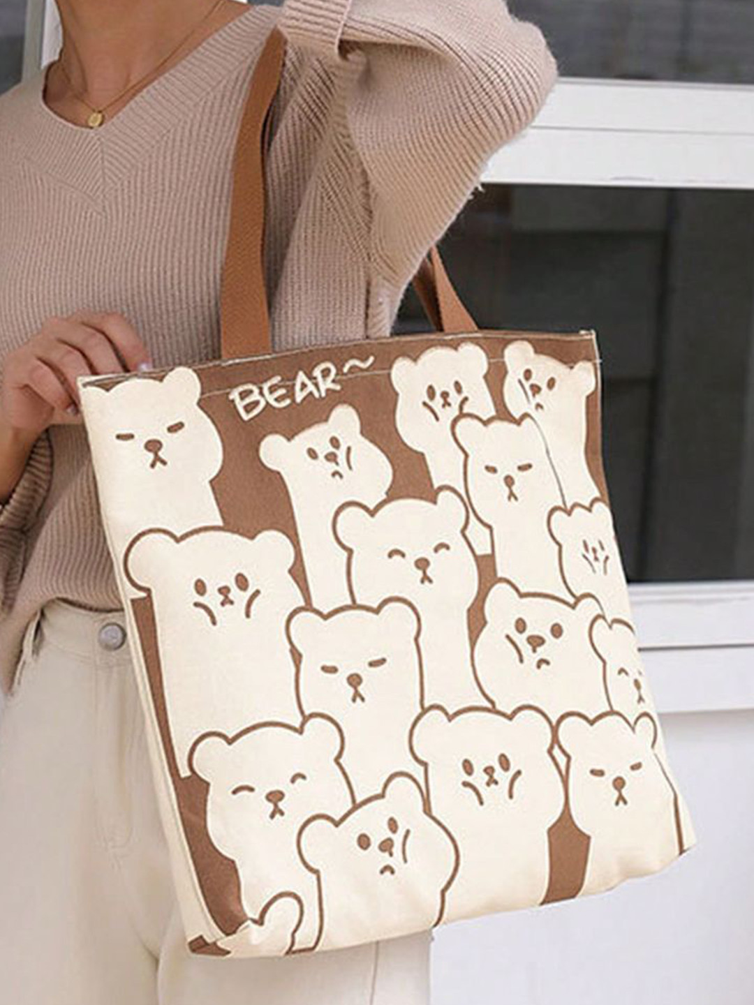 the sack co Textured Shopper Handheld Bag with Cut Work