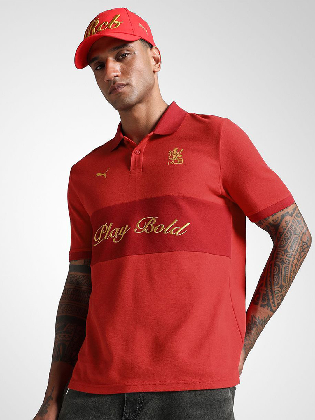 Puma x RCB Printed Cotton Retro Polo T-Shirt