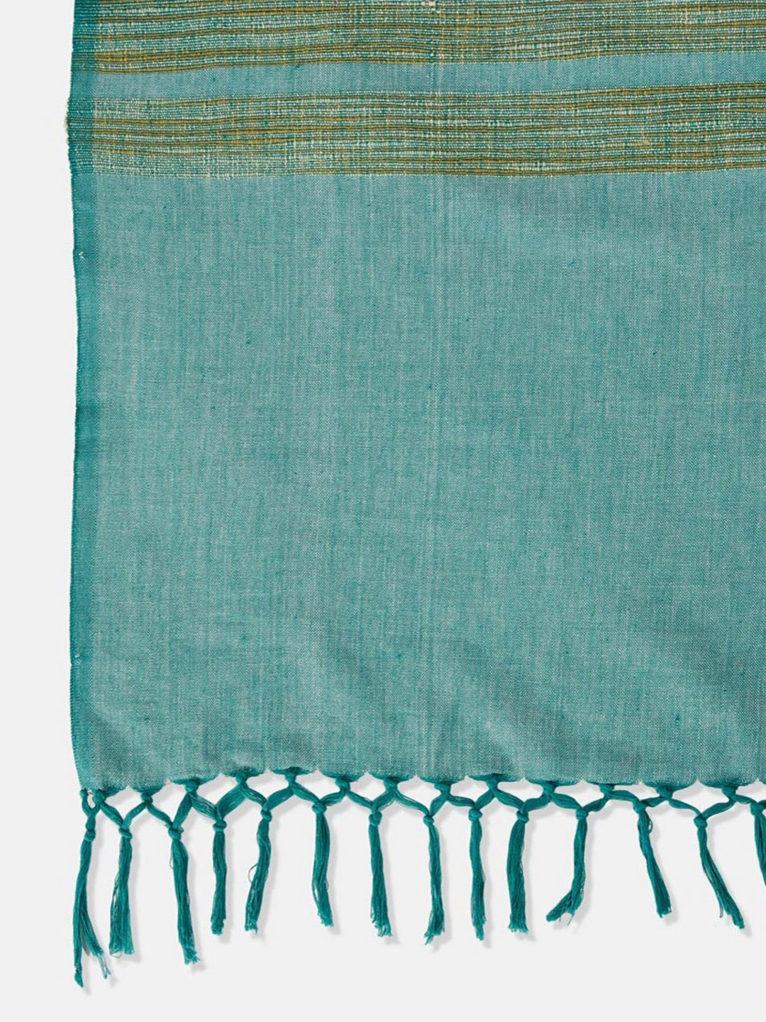 Fabindia Teal Green Woven Designed 250 GSM Double BedCover
