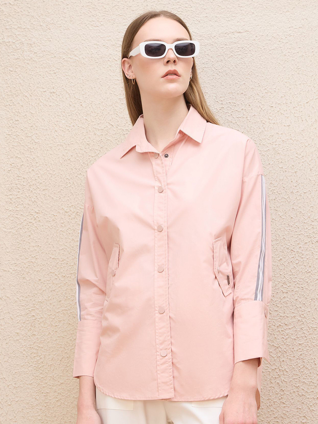 Iconic Women Opaque Shoulder Taping Oversized Shirt